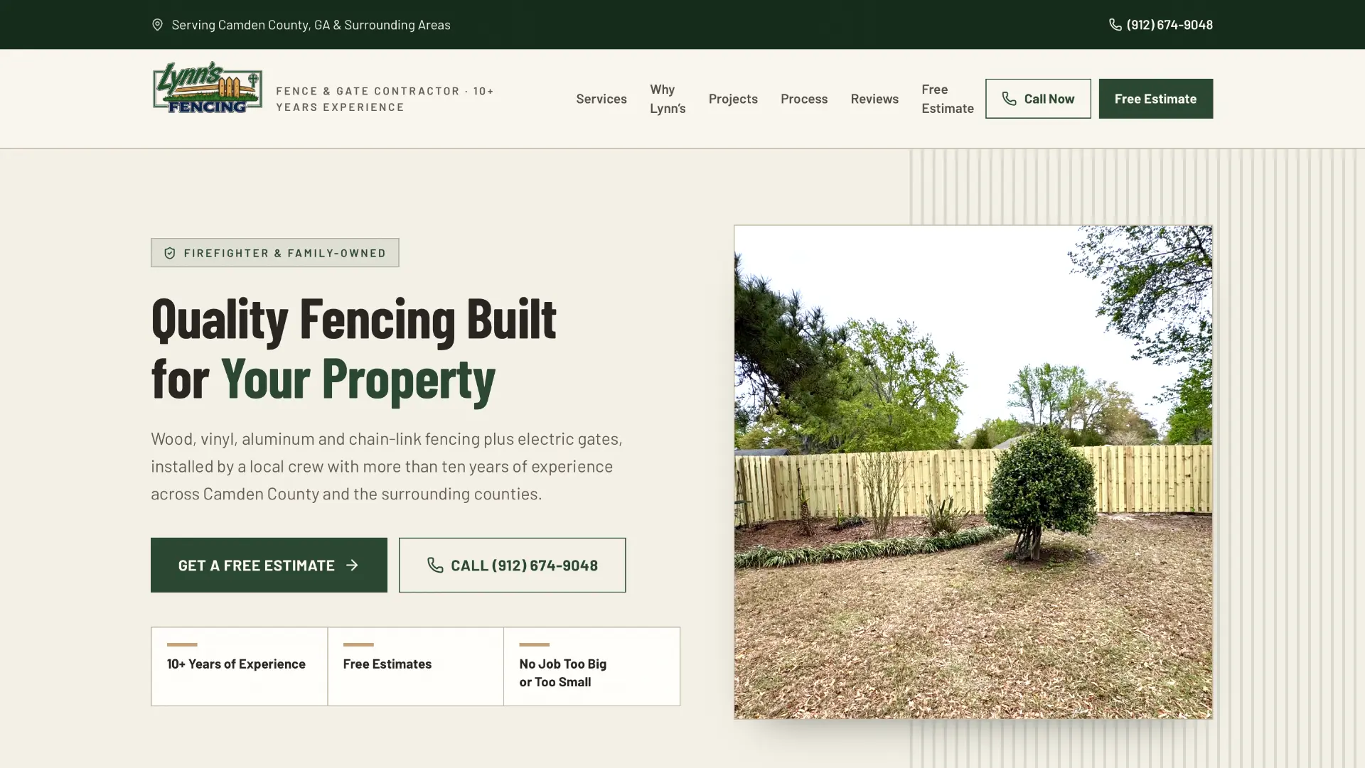 Homepage of the Lynn's Fencing LLC website