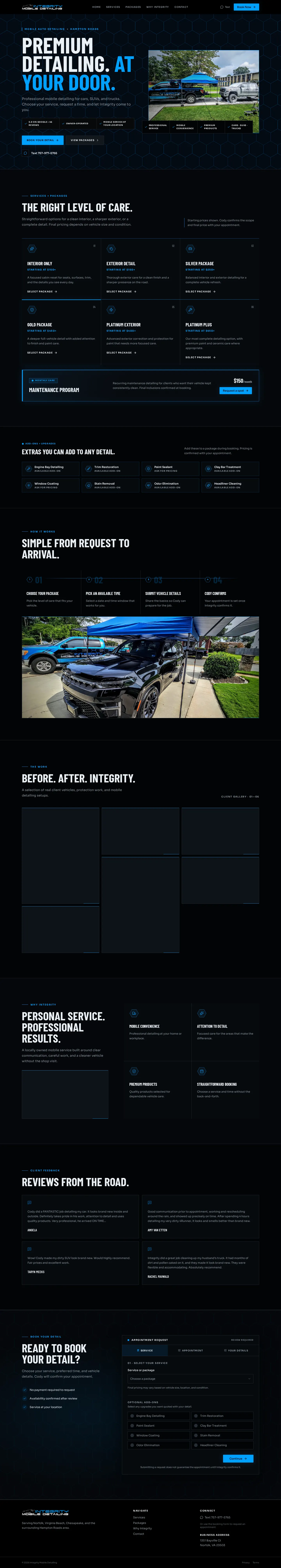 Homepage of the Integrity Mobile Detailing website